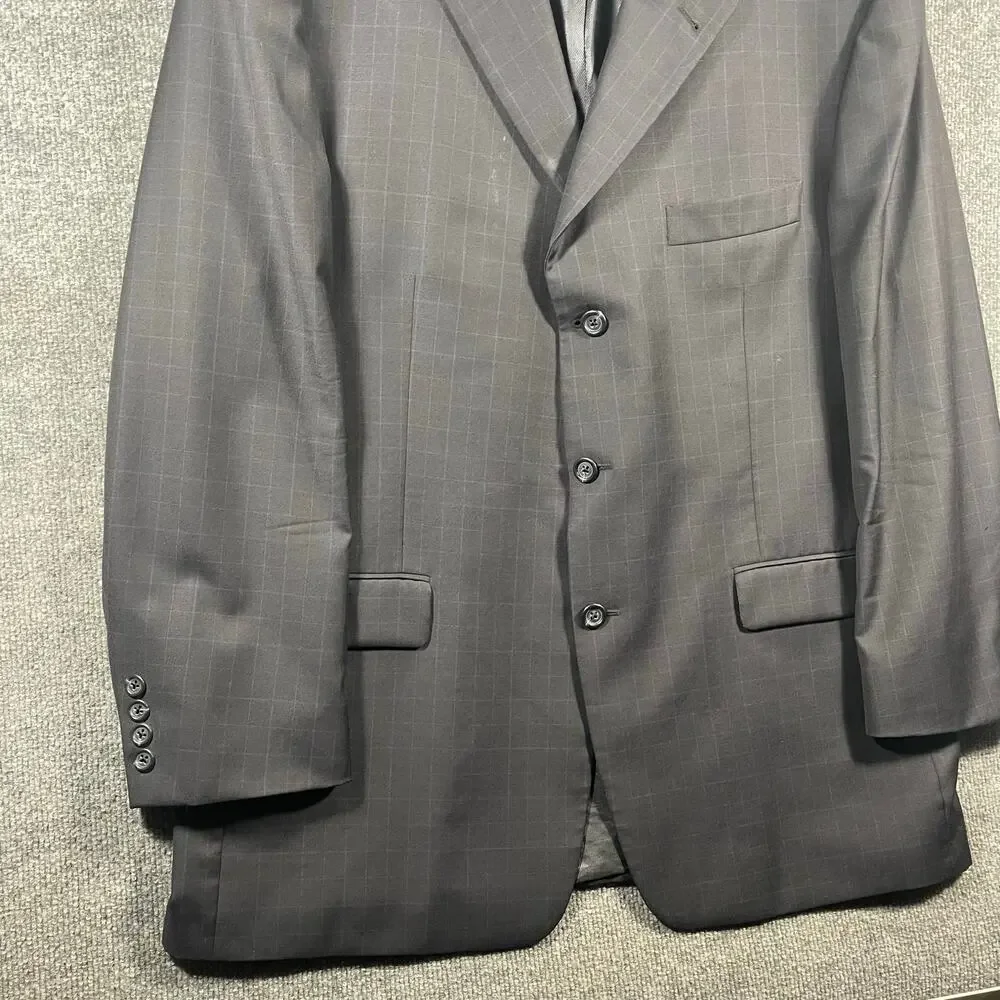 Burberry London Kensington Blazer 46R Gray/Blue Window Pane 100% Wool READ